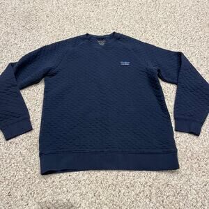 LL Bean Mens Quilted Crewneck Sweatshirt Sz M Navy Blue Preppy Cozy Classic